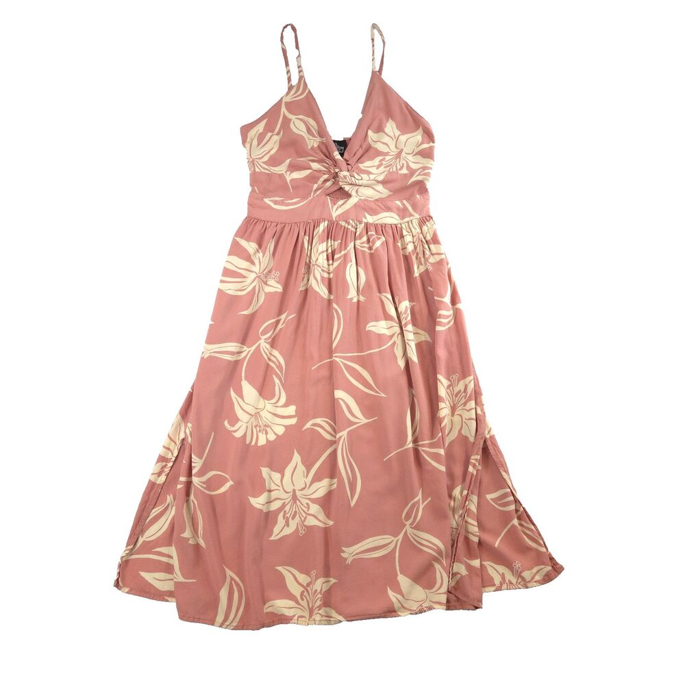 Angie Sleeveless Smocked Floral Midi Dress XL Pink Tropical Resort Travel Beach